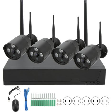 Kit de vidéosurveillance WiFi extérieur 2MP, 4 caméras CCTV de sécurité domestique, système avec prise US. (1/5)