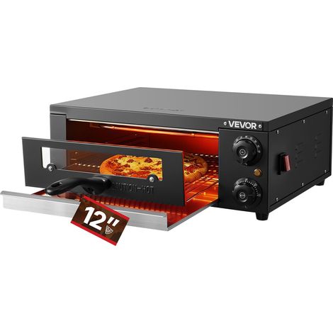Four à Pizza Électrique de Comptoir 30,5 cm 1450 W, Machine à Pizza Intérieur Température Réglable 25-300 °C, avec Minuterie et Double Tube Chauffant et Grille, pour Cuisine Maison, Noir (1/5)