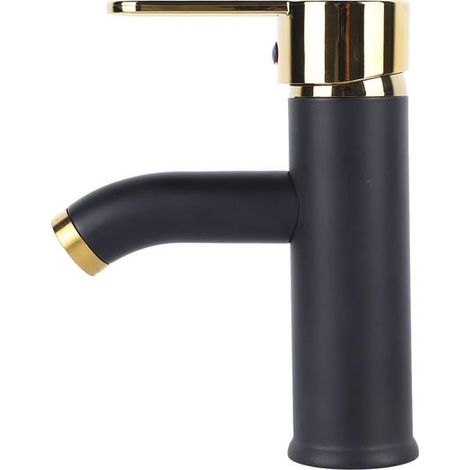 Badezimmer-Waschtischarmatur, Einhand-Warm- und Kalt-Badezimmerarmatur, Edelstahl-Waschtischarmatur, Schwarzgold (1/5)