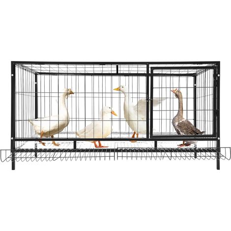 Poulailler noir 120 x 58 x 62 cm, pour l'intérieur et l'extérieur avec collecte automatique des œufs, enclos en métal pour 9 à 10 poules, fonction roulettes, plaque supérieure amovible, pieds avec