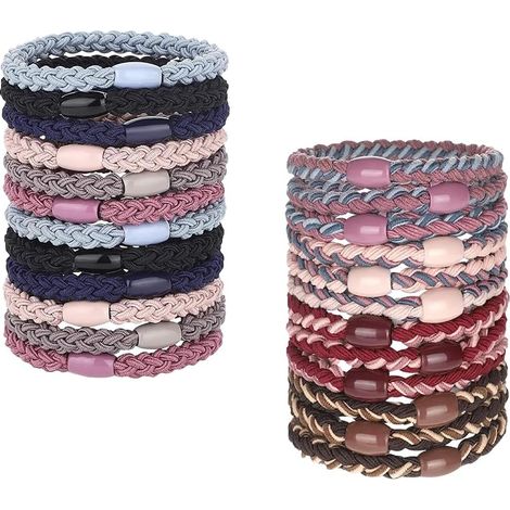 24 Pieces Multicolored Braided Hair Elastics, Stretchable Fashion Hair Elastics for Ponytails for Women, Damage-Free for Fine, Thick, Medium, and Long Hair (1/5)
