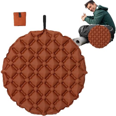 Coussin de siège gonflable 50 x 50 cm – Coussin extérieur rond léger et imperméable – Avec sac de transport – Résistant à l’humidité – Pour voyage camping et randonnée – Rouge brique (1/5)