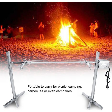 Kit rôtisserie pour barbecue, broche en acier inoxydable, fourchettes à viande avec moteur électrique (1/5)