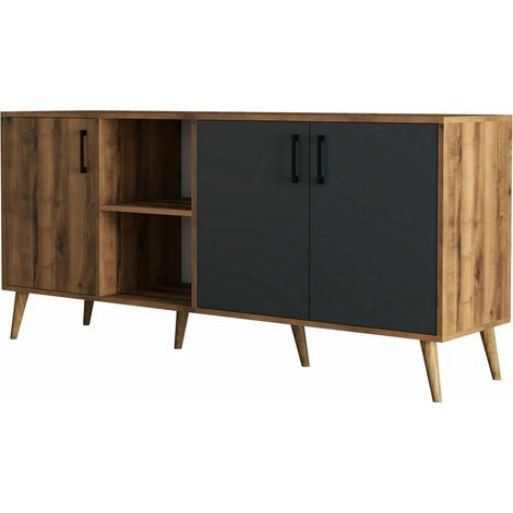 Buffet en bois foncé et anthracite 4 portes Texane 180cm (1/5)