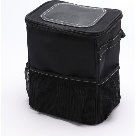Poubelle de voiture avec couvercle et sac de rangement - Boîte de rangement 100 % étanche, poubelle imperméable, poubelle multifonction pour voiture, 21 x 16 x 26 cm, noire (1/5)