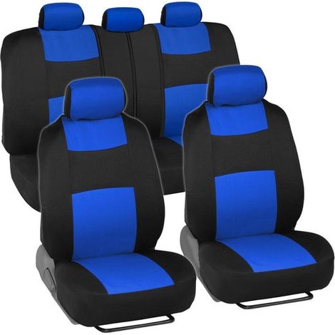 Set completo di coprisedili per auto, per sedili anteriori e posteriori, facili da installare, accessori per auto, camion, furgoni e SUV, grigio/nero (1/5)