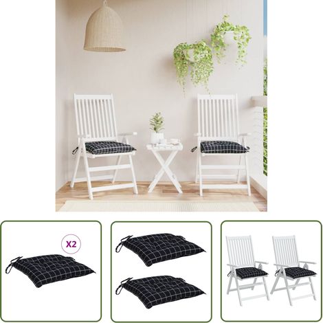 The Living Store Coussins de chaise lot de 2 carreaux noir 40x40x7 cm tissu - Coussin De Chaise - Coussin Exterieur - Coussin Décoratif - Coussin Patio - Coussin Jardin (1/5)