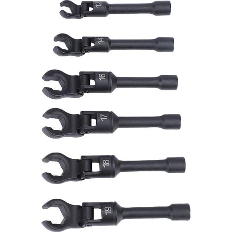 Jeu de 6 clés à œil flexibles longues, entraînement 3/8", douilles pour conduites de carburant d'injecteurs diesel, clés à œil métriques pour écrous de 12 à 19 mm, avec coffret de rangement (1/5)