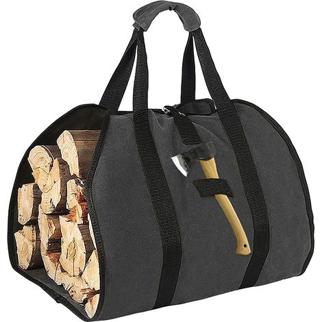 Sac à bois de chauffage, sac à bois de chauffage en toile, sac étanche, accessoire de cheminée pliable, adapté au poêle, plage (noir) (1/5)
