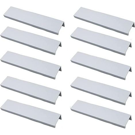 Juego de 10 tiradores perfilados para armarios de cocina - Tiradores invisibles, tiradores de aleación de aluminio, espaciado entre orificios de 96 mm.
