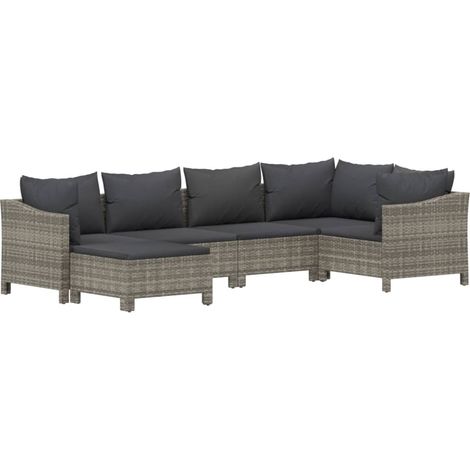vidaXL 6 Piece Garden Lounge Set with Cushions Grey Poly Rattan (1/5)