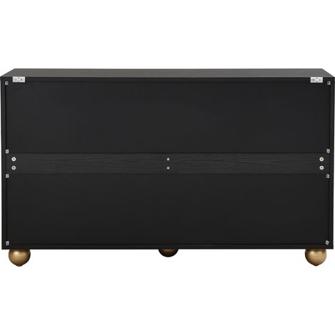 Buffet en MDF noir avec 4 portes sculptées, étagères réglables et pieds ronds dorés (1/5)
