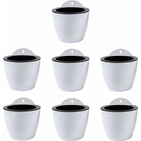 Jardinières Suspendues à Arrosage Automatique Lot de 7 Deco Mural Pot de Fleur Interieur, Exterieur Decoration Murale Fenêtre Blanc Plastique