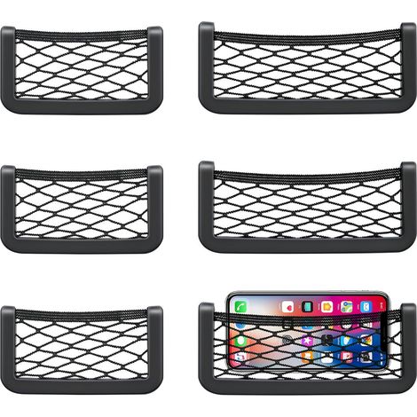 Filet de coffre de voiture 6 pièces, autocollant, élastique, filet de rangement, sac pour téléphone portable, permis de conduire, petites pièces (20 x 8 cm et 15 x 8 cm) (1/4)