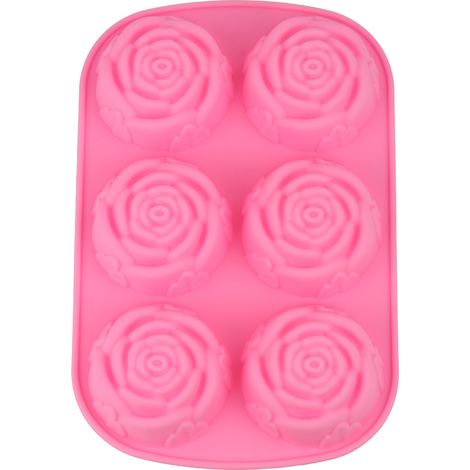 Moule à gâteau au chocolat et pudding en silicone rose à 6 cavités en forme de rose, compatible micro-ondes et congélateur. (1/5)
