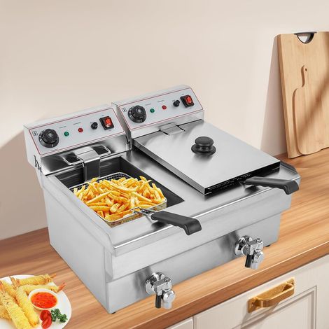 Friteuse électrique commerciale professionnelle avec 2 paniers et robinet Système d'écoulement Thermostat automatique (1/5)