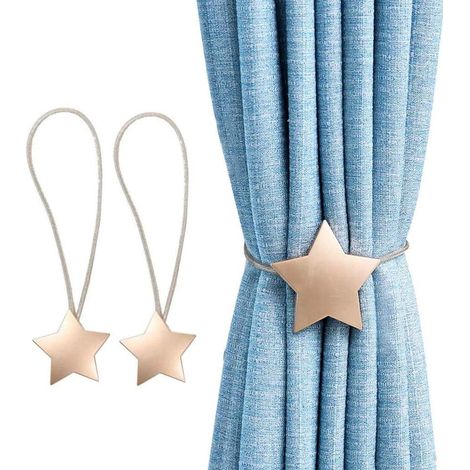 Lot de 2 attaches rideaux magnétiques en métal doré, étoile, idéales pour décoration maison et bureau, pinces à rideau aimantées. (1/5)