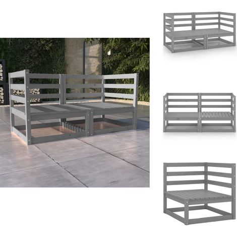 Gartensofa 2-Sitzer Grau Massivholz Kiefer - Gartensofa - Holzsessel - Lounge Set - Kiefernholz Möbel - Außenbereich Dekoration (1/5)