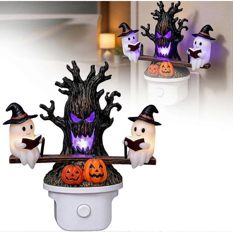 Veilleuse LED fantôme à bascule animée lampe 3D à brancher motif arbre citrouille effrayants décoration Halloween intérieure noir 1 pièce (1/5)
