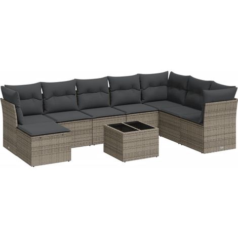 Maison Exclusive - 9-tlg. Garten-Sofagarnitur mit Kissen Grau Pol