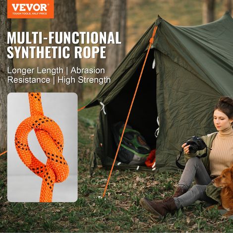 Corde en polyester double tressé, 12,7 mm x 67,06 m, corde d'escalade en plein air, 48 brins, résistance à la rupture de 35,58 kN, pour randonnée, camping, balançoire, sauvetage, orange et noir (1/5)