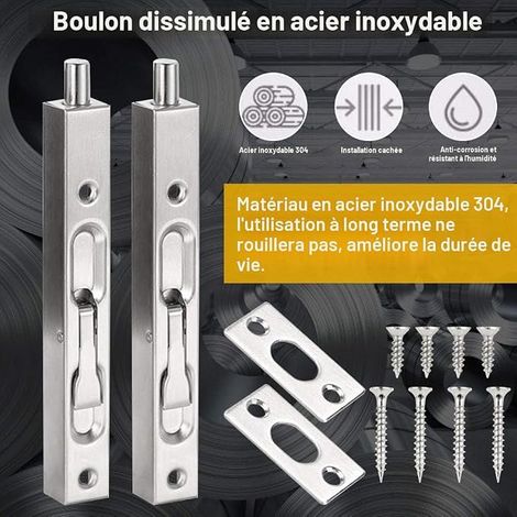 Serrure à glissière pour boulon de porte, Loquet Dissimulé en 304 Acier Inoxydable Sécurité Caché argenté Door Flush Bolt pour Tous Les Types de Portes en Bois(6inch) (1/4)