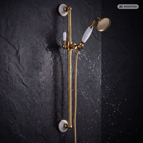 Ensemble de barre de douche avec douchette PaulGurkes en or rétro antique