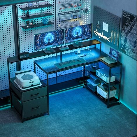 Scrivania gaming angolare con LED e prese OKMYHOME (1/3)