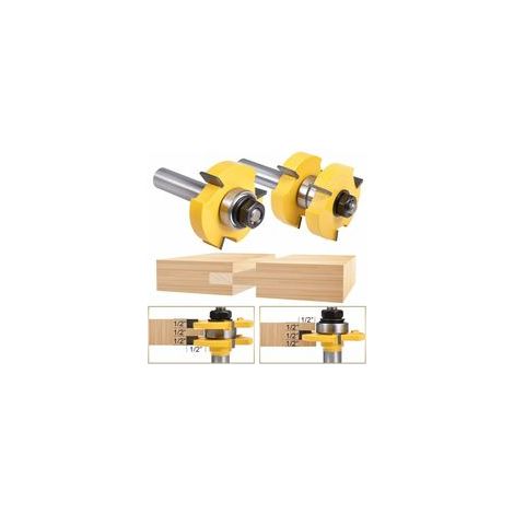 Jeu de 2 fraises à rainure et languette en T, 3 dents, diamètre tige 12,7 mm, outil de coupe bois –