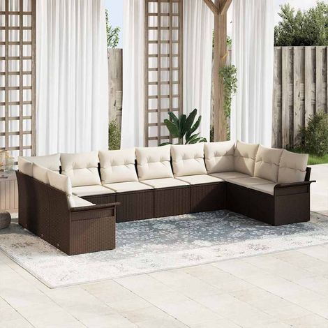 vidaXL Set Divano da Giardino con cuscino 10 pcs Marrone polyrattan (1/5)