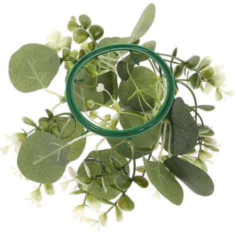 Couronne de bougies en eucalyptus décorative, 4 pièces, anneau de bougie vert avec feuilles (1/5)
