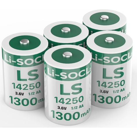 Lot de 5 Piles LS14250 3,6 V 1/2 AA Lithium 1300mAh Batterie pour Compteurs d'eau, d'électricité et de gaz (Non-Rechargeable) (1/5)