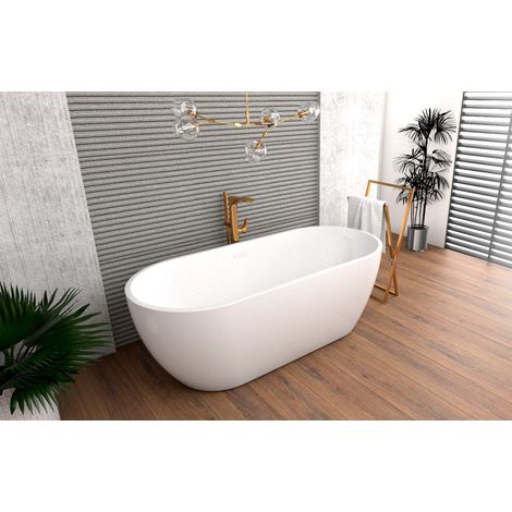 ECOLAM Baignoire autoportante en acrylique Elena 170x77cm  siphon Click clack  Idéal pour deux personnes  Baignoire îlot (1/5)