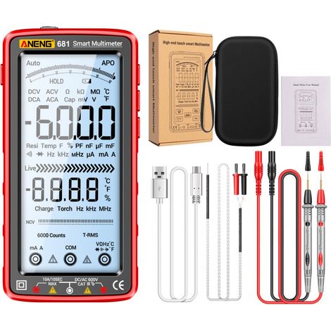 Multimètre 681 LCD 5\" modes double test voltes/courant rouge (1/4)