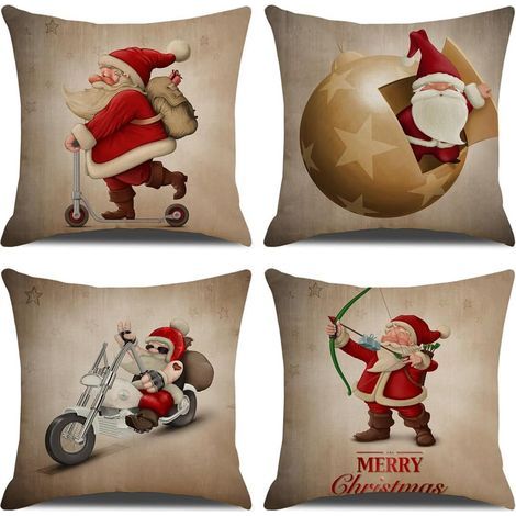 Housse de Coussin Noel 45x45cm, Lot de 4 Noël Décoratif Canapé en Coton et Lin Noël pour Canapé Lit Chambre Chaise Jardin-Style Vintage Noël (1/5)