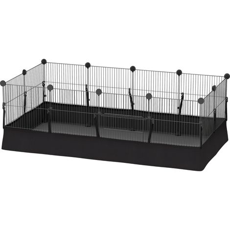 Enclos pour petits animaux, cage à lapin modulable 12 panneaux avec tapis étanche, en acier, 120 x 60 x 40 cm, noir (1/5)