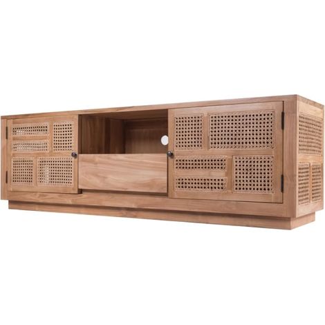 Meuble tv bois teck et rotin 160cm COLONIAL - 160x40x50 cm - Kayu Meuble (1/5)