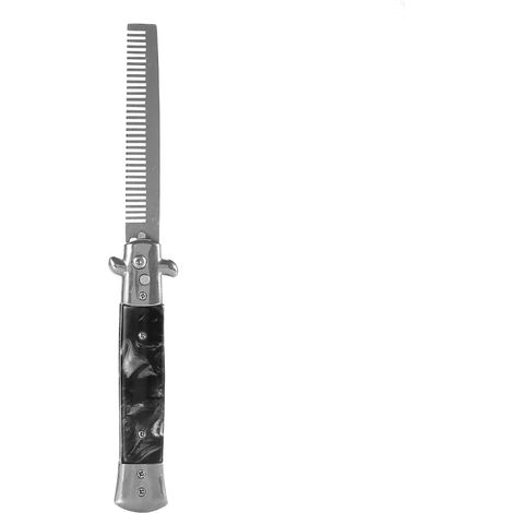 Peigne pliant noir acier inoxydable couteau à ressort poche huile coiffure 1 pièce brosse à cheveux pliable (1/5)