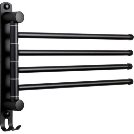 Portasciugamani in acciaio inox, portasciugamani girevole per bagno, asta portasciugamani a parete a 4 bracci da 32 cm, per cucina, WC, armadio e bagno, nero (1/2)