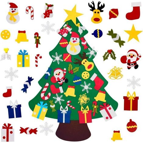 Kit de sapin de Noël en feutre à faire soi-même - Décoration de Noël à suspendre au mur, 33 pièces, ornements, cadeaux pour enfants, fournitures de fête (1/4)