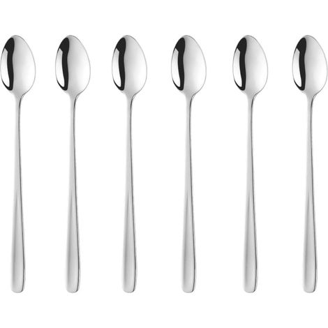 Cuillère à latte macchiato, cuillère à café en acier inoxydable 18/10, cuillère à cappuccino à long manche, cuillère à dessert de 20 cm de long, cuillère à boisson adaptée au café Nutella, 6 grandes c (1/5)