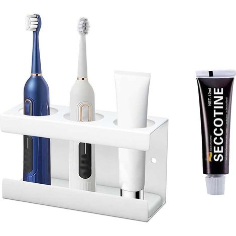 Support Brosse a Dent Électrique Mural sans Percage, Porte Brosse à Dents Electrique Aciers Inoxydables, 3 Trous Electric Toothbrush Holder, Absorbe l'eau Et Résiste à l'Humidité (1/5)