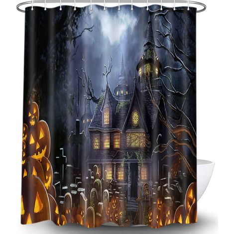 Rideau Douche Halloween Château Chauve-Souris, 180x200cm Décoration Fête (1/3)
