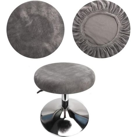 Housse Tabouret Rond 30cm, Housse Tabouret de Bar, Manches Rondes en Velours Extensible, Lavable, Facile d'entretien, Douce et Durable (2 Pièces Gris) (1/4)