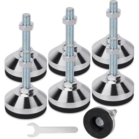 Lot de 6 pieds de nivellement robustes avec filetage M12, pieds réglables, base de 6 cm de diamètre, caoutchouc fileté antidérapant, niveaux de meubles réglables, adaptés pour établi, machine, plus (1/5)