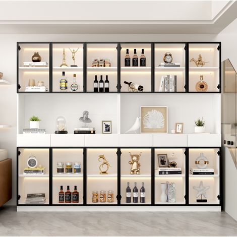 Vetrina alta 30x240x200 cm con illuminazione LED, vani portaoggetti, ripiani regolabili, truciolato, bianco (1/5)