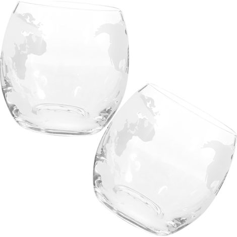 Ensemble de 2 Verres en Verre Transparent Imprimés Carte Monde, Capacité 450ml, Résistants à L'usure et Faciles à Nettoyer, Maison et Occasions Spéciales (1/5)