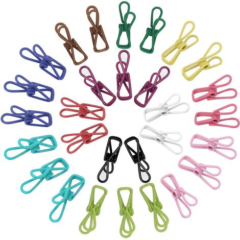 Pinces à linge multi-usages en acier inoxydable, longues pinces de suspension pour cintres, 30 pièces, couleurs aléatoires (1/5)