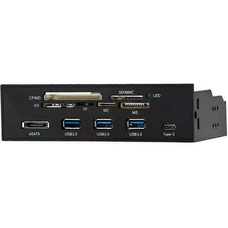 Lecteur de cartes en façade, hub USB 3.0 Type-C, port eSATA, lecteur de cartes Type C, MD, SD/MMC, XD, TF, M2, MS, CF, hub USB en façade pour PC (1/4)
