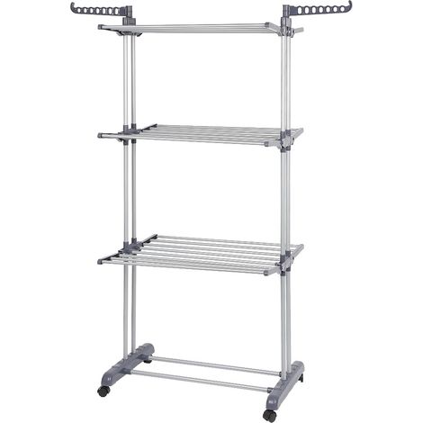 Secador de ala plegable gris plateado de tres capas y dos barras (1/5)